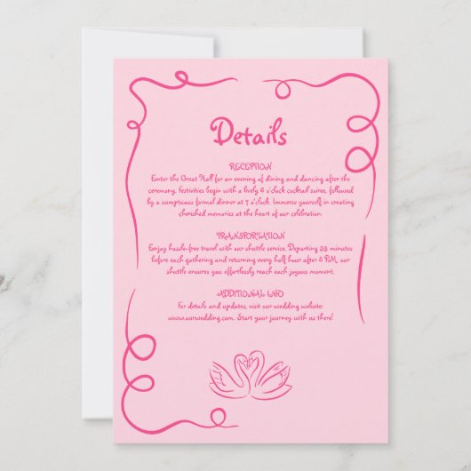 Invitation Mariage de détails Whimsical main tiré Hot Pink (Dos)