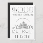 Invitation Mariage de Detroit | Skyline stylisée Enregistrer  (Devant / Derrière)