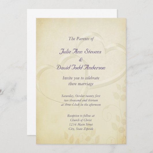 Invitation Mariage de deux coeurs (Devant / Derrière)