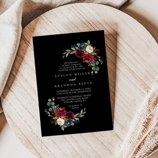 Invitation Mariage de diamant botanique noir rustique