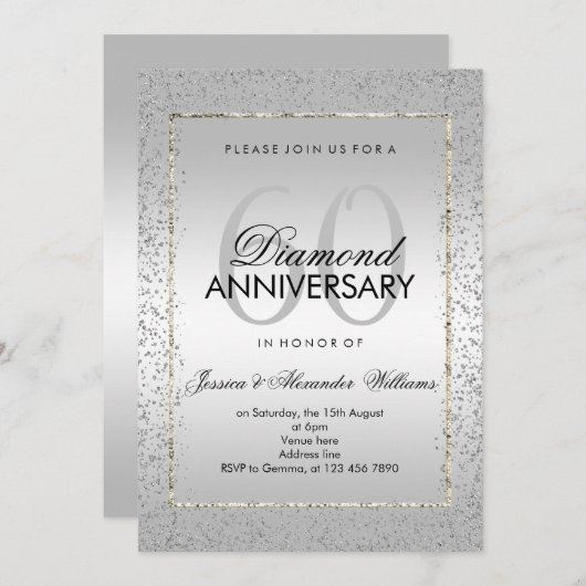 Invitation Mariage de diamant de 60 ans en argent élégant (Devant / Derrière)