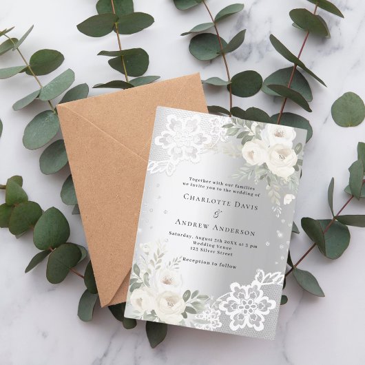 Invitation Mariage de diamants floraux blancs en argent