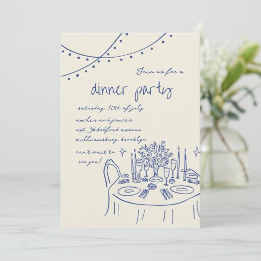 Invitation Mariage de dîner à main dessinée et manuscrite (Debout devant)