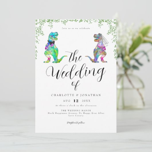 Invitation Mariage de dinosaure de feuillage Eucalyptus (Debout devant)