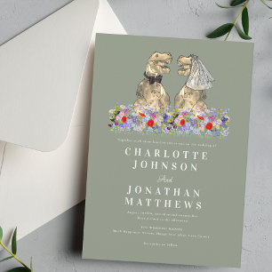 Invitation Mariage de dinosaures sauvages Bohème vert sauge