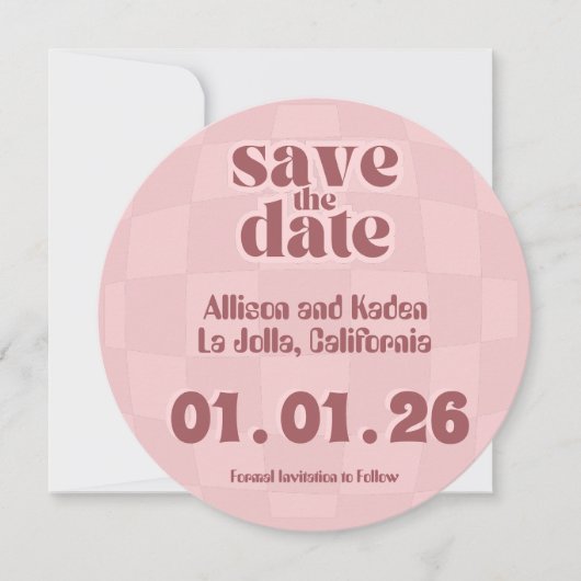 Invitation Mariage de discothèque rose rétro - Enregistrer la (Devant)