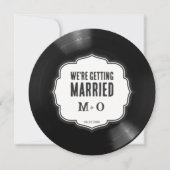 Invitation Mariage de disques de vinyle noir et blanc rétro (Devant)