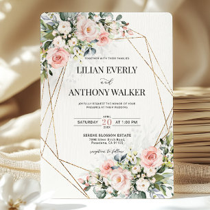 Invitation Mariage de Domaine Géométrique Floral Rose Fardé O