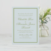 Invitation Mariage de Domaine Vert Olive Écriture Classique (Debout devant)