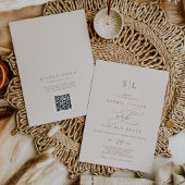 Invitation Mariage de dos de code QR de monogramme d'ivoire d
