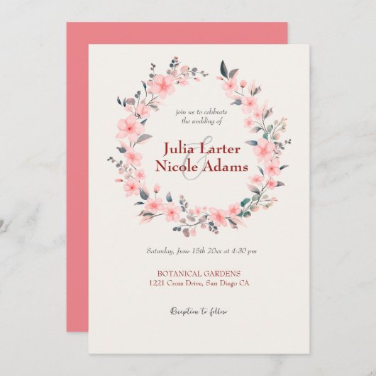 Invitation Mariage de douche à fleurs de cerisier rose (Devant / Derrière)