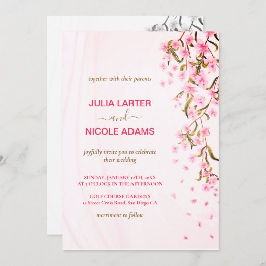 Invitation Mariage de douche à fleurs de cerisier rose (Devant / Derrière)