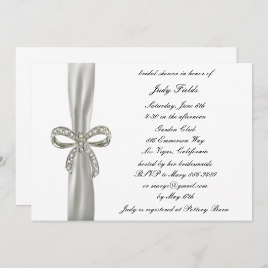 Invitation Mariage de douche nuptiale Diamond Bow (Devant / Derrière)