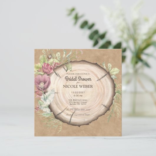 Invitation Mariage de douche nuptiale en bois rust (Debout devant)