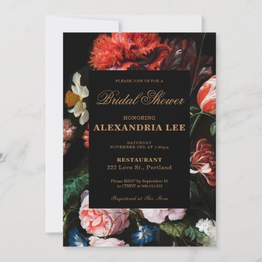 Invitation mariage de douche nuptiale Floral noir (Devant)