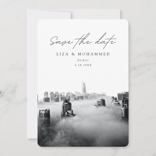 Invitation Mariage de Dubaï Enregistrer la date Noir & Blanc  (Devant)