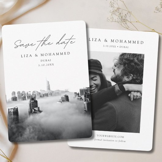 Invitation Mariage de Dubaï Enregistrer la date Noir & Blanc