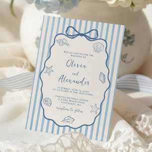 Invitation Mariage de fantaisie à rayures bleues côtières