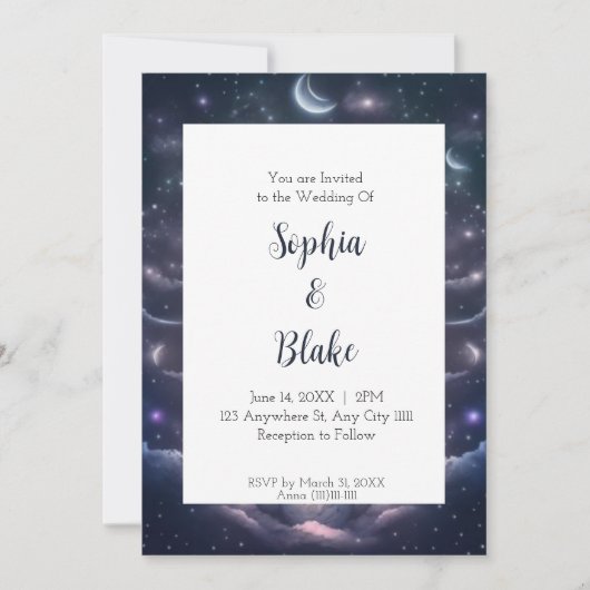 Invitation Mariage de Fantaisie Céleste Bleu et Violet (Devant)