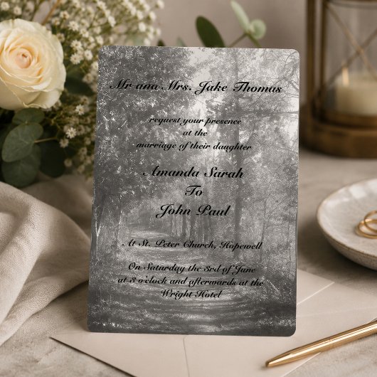 Invitation Mariage de fantaisie dans la nature en noir et bla