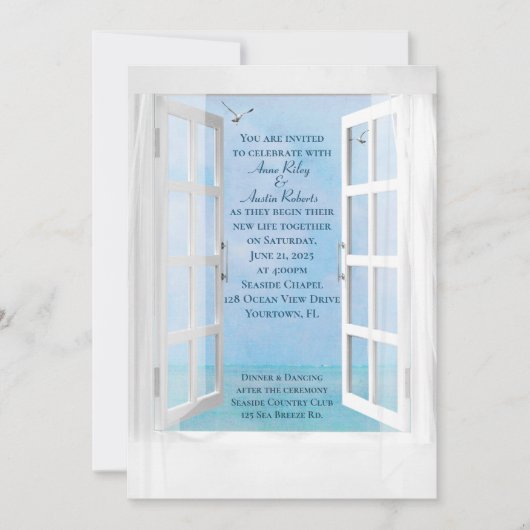 Invitation Mariage de fenêtre Vue Océan avec mouettes (Devant)