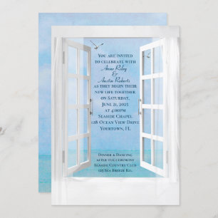 Invitation Mariage de fenêtre Vue Océan avec mouettes