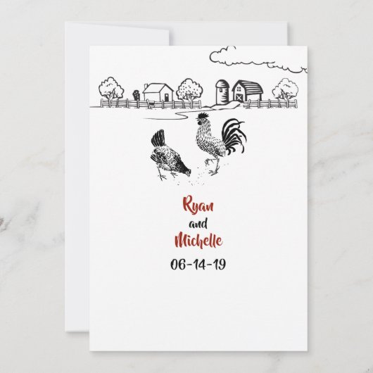 Invitation Mariage de ferme de poulet et poulets en amour (Dos)