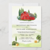 Invitation Mariage de ferme rustique à l'aquarelle rouge gran (Devant)