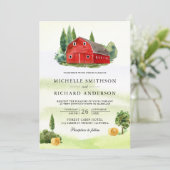 Invitation Mariage de ferme rustique à l'aquarelle rouge gran (Debout devant)