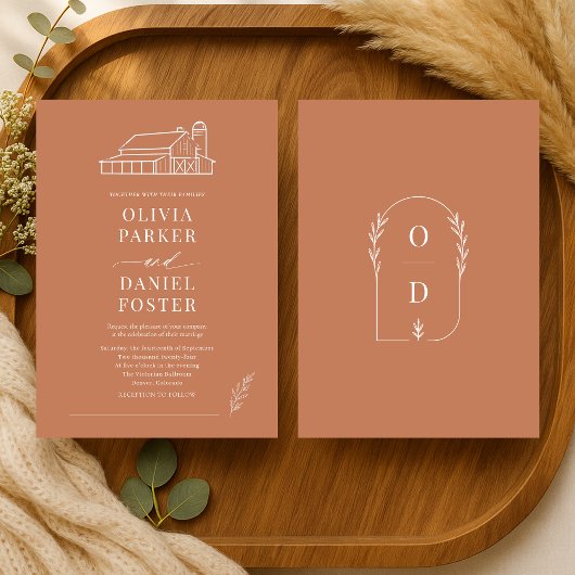 Invitation Mariage de Ferme Rustique en Terracotta