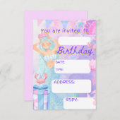 Invitation Mariage de fête de naissance, sirena fille de fête (Devant / Derrière)