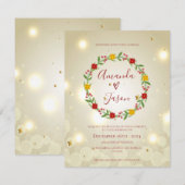 Invitation Mariage de fête de Noël Rouge Vert Floral (Devant / Derrière)