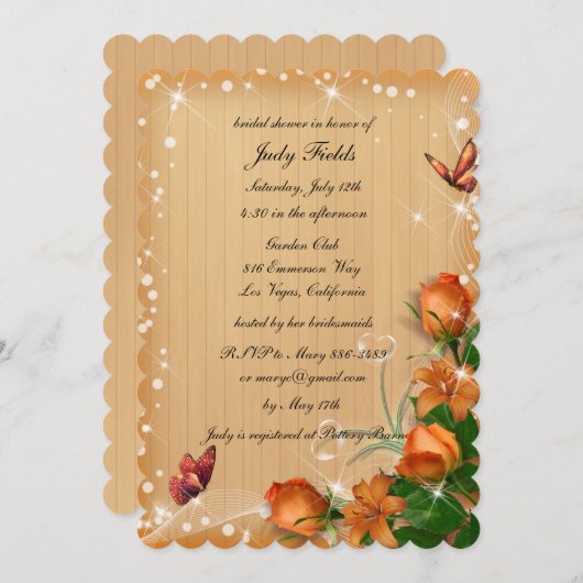 Invitation Mariage de Fête des mariées à papillon de bois rus (Devant / Derrière)