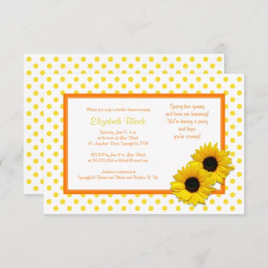 Invitation Mariage de Fête des mariées de tournesol Polka Dot (Devant / Derrière)