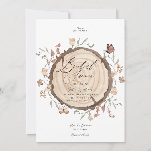 Invitation Mariage de Fête des mariées de tranche de bois rus (Devant)