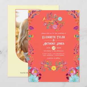 Invitation Mariage de fête mexicaine orange/crème au coucher 