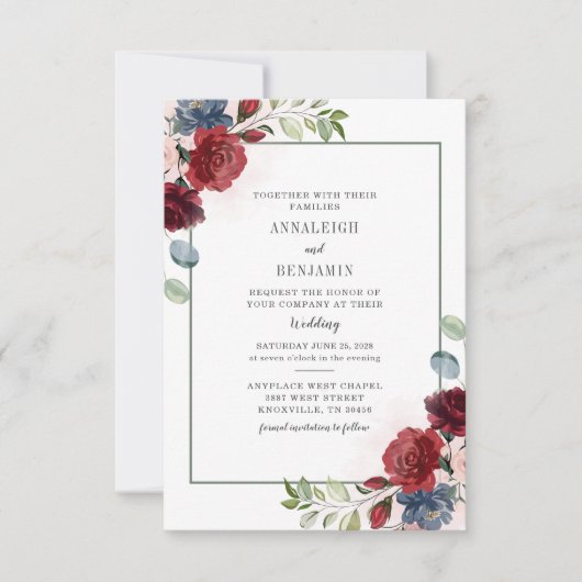 Invitation Mariage de feuillage à l'aquarelle florale de Bour (Devant)