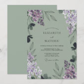Invitation Mariage de feuillage aquarelle lilas (Devant / Derrière)