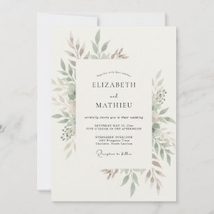 Invitation Mariage de feuillage biologique vert sauge