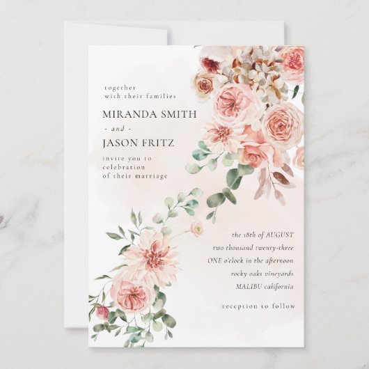 Invitation Mariage de feuillage blanc Rose Eucalyptus (Devant)