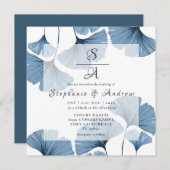 Invitation Mariage de feuillage bleu et blanc moderne (Devant / Derrière)