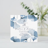Invitation Mariage de feuillage bleu et blanc moderne (Debout devant)