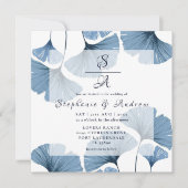 Invitation Mariage de feuillage bleu et blanc moderne (Devant)