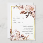 Invitation Mariage de feuillage couleur or rose et mauve (Devant)