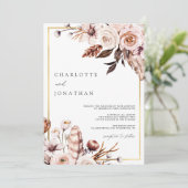 Invitation Mariage de feuillage couleur or rose et mauve (Debout devant)