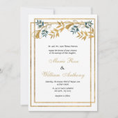 Invitation Mariage de feuillage cyan gris or blanc géométriqu (Devant)