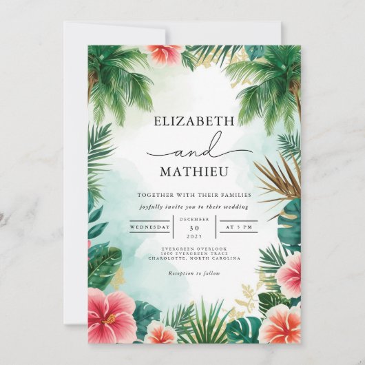 Invitation Mariage de feuillage d'arc tropical (Devant)