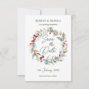 Invitation Mariage de feuillage de baies rouges Sauvez la dat