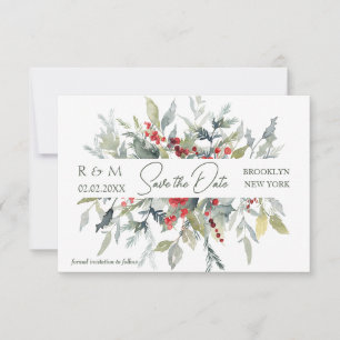 Invitation Mariage de feuillage de baies rouges Sauvez la dat