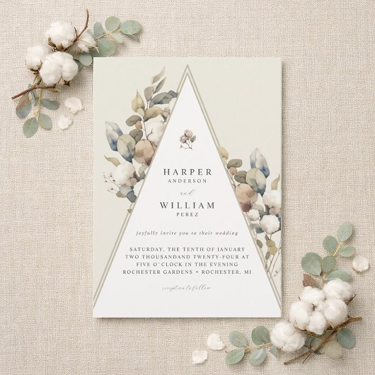Invitation mariage de feuillage de coton triangulaire bohème